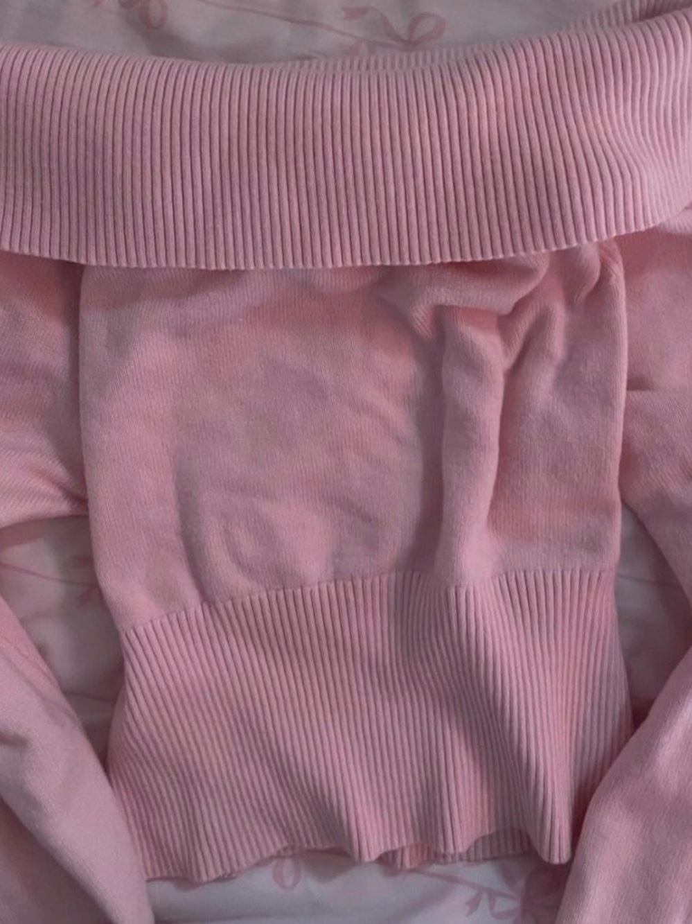 Edikted Pink Off-Shoulder Ribbed Sweater - Picture 2 of 3